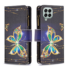 Leather Case Stands Fashionable Pattern Flip Cover Holder B04F for Samsung Galaxy M33 5G Black