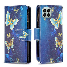 Leather Case Stands Fashionable Pattern Flip Cover Holder B04F for Samsung Galaxy M33 5G Blue