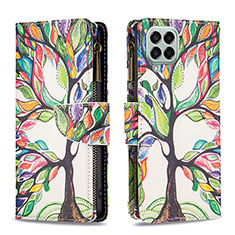 Leather Case Stands Fashionable Pattern Flip Cover Holder B04F for Samsung Galaxy M33 5G Green