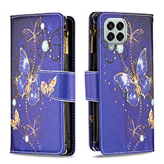 Leather Case Stands Fashionable Pattern Flip Cover Holder B04F for Samsung Galaxy M33 5G Navy Blue