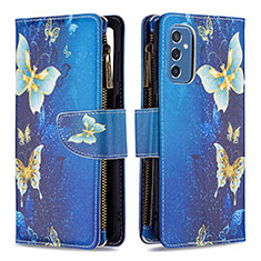 Leather Case Stands Fashionable Pattern Flip Cover Holder B04F for Samsung Galaxy M52 5G Blue