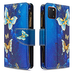 Leather Case Stands Fashionable Pattern Flip Cover Holder B04F for Samsung Galaxy M60s Blue