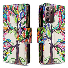 Leather Case Stands Fashionable Pattern Flip Cover Holder B04F for Samsung Galaxy Note 20 Ultra 5G Green