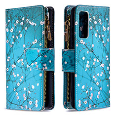 Leather Case Stands Fashionable Pattern Flip Cover Holder B04F for Samsung Galaxy S20 FE (2022) 5G Cyan