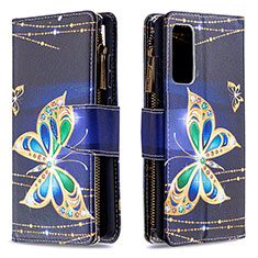 Leather Case Stands Fashionable Pattern Flip Cover Holder B04F for Samsung Galaxy S20 FE 4G Black