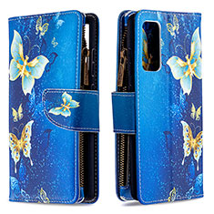 Leather Case Stands Fashionable Pattern Flip Cover Holder B04F for Samsung Galaxy S20 FE 4G Blue