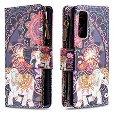 Leather Case Stands Fashionable Pattern Flip Cover Holder B04F for Samsung Galaxy S20 FE 4G Brown