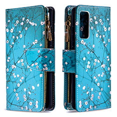 Leather Case Stands Fashionable Pattern Flip Cover Holder B04F for Samsung Galaxy S20 FE 4G Cyan