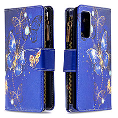 Leather Case Stands Fashionable Pattern Flip Cover Holder B04F for Samsung Galaxy S20 FE 4G Navy Blue