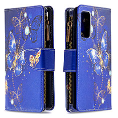 Leather Case Stands Fashionable Pattern Flip Cover Holder B04F for Samsung Galaxy S20 FE 5G Navy Blue