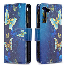 Leather Case Stands Fashionable Pattern Flip Cover Holder B04F for Samsung Galaxy S21 5G Blue