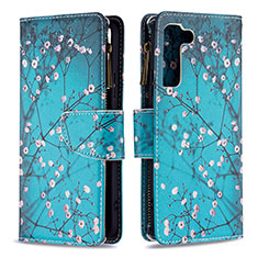 Leather Case Stands Fashionable Pattern Flip Cover Holder B04F for Samsung Galaxy S23 5G Cyan