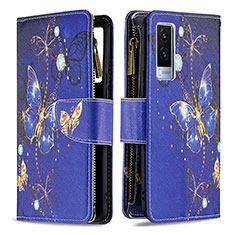 Leather Case Stands Fashionable Pattern Flip Cover Holder B04F for Vivo V21e 5G Navy Blue