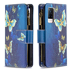 Leather Case Stands Fashionable Pattern Flip Cover Holder B04F for Vivo V21s 5G Blue