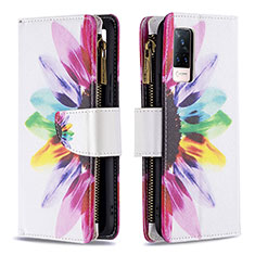 Leather Case Stands Fashionable Pattern Flip Cover Holder B04F for Vivo V21s 5G Mixed