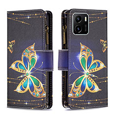 Leather Case Stands Fashionable Pattern Flip Cover Holder B04F for Vivo Y01A Black