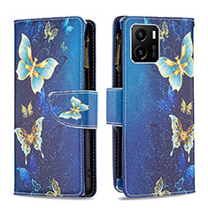 Leather Case Stands Fashionable Pattern Flip Cover Holder B04F for Vivo Y01A Blue