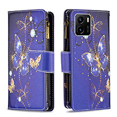 Leather Case Stands Fashionable Pattern Flip Cover Holder B04F for Vivo Y01A Navy Blue