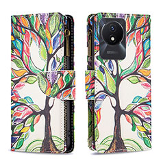 Leather Case Stands Fashionable Pattern Flip Cover Holder B04F for Vivo Y02 Green