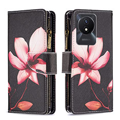 Leather Case Stands Fashionable Pattern Flip Cover Holder B04F for Vivo Y02 Red