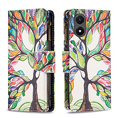 Leather Case Stands Fashionable Pattern Flip Cover Holder B04F for Vivo Y02S Green