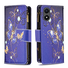 Leather Case Stands Fashionable Pattern Flip Cover Holder B04F for Vivo Y02S Navy Blue