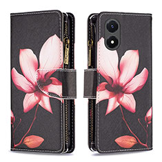 Leather Case Stands Fashionable Pattern Flip Cover Holder B04F for Vivo Y02S Red