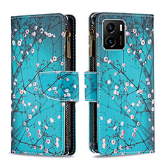 Leather Case Stands Fashionable Pattern Flip Cover Holder B04F for Vivo Y10 Cyan