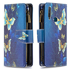 Leather Case Stands Fashionable Pattern Flip Cover Holder B04F for Vivo Y11 Blue