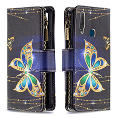 Leather Case Stands Fashionable Pattern Flip Cover Holder B04F for Vivo Y12 Black