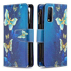 Leather Case Stands Fashionable Pattern Flip Cover Holder B04F for Vivo Y12A Blue