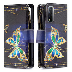 Leather Case Stands Fashionable Pattern Flip Cover Holder B04F for Vivo Y12G Black