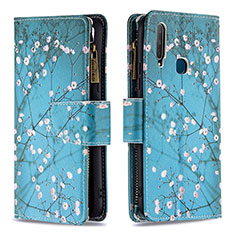 Leather Case Stands Fashionable Pattern Flip Cover Holder B04F for Vivo Y15 Cyan