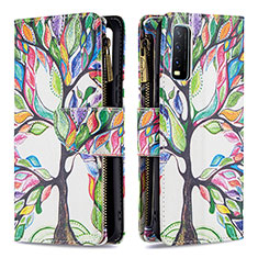 Leather Case Stands Fashionable Pattern Flip Cover Holder B04F for Vivo Y20G Green