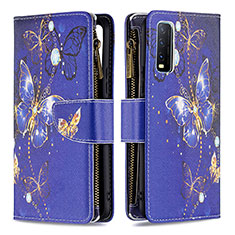 Leather Case Stands Fashionable Pattern Flip Cover Holder B04F for Vivo Y20s Navy Blue