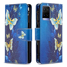 Leather Case Stands Fashionable Pattern Flip Cover Holder B04F for Vivo Y21 Blue