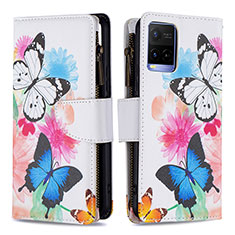 Leather Case Stands Fashionable Pattern Flip Cover Holder B04F for Vivo Y21e Colorful