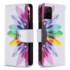 Leather Case Stands Fashionable Pattern Flip Cover Holder B04F for Vivo Y21e Mixed