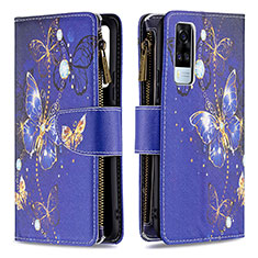 Leather Case Stands Fashionable Pattern Flip Cover Holder B04F for Vivo Y31 (2021) Navy Blue