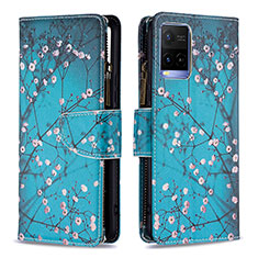 Leather Case Stands Fashionable Pattern Flip Cover Holder B04F for Vivo Y32 4G Cyan