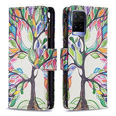 Leather Case Stands Fashionable Pattern Flip Cover Holder B04F for Vivo Y32 4G Green