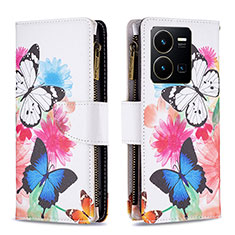 Leather Case Stands Fashionable Pattern Flip Cover Holder B04F for Vivo Y35 4G Colorful