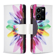 Leather Case Stands Fashionable Pattern Flip Cover Holder B04F for Vivo Y35 4G Mixed