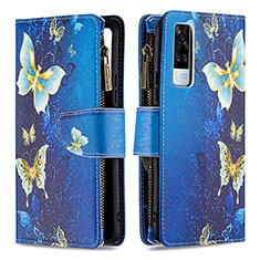 Leather Case Stands Fashionable Pattern Flip Cover Holder B04F for Vivo Y53s 4G Blue