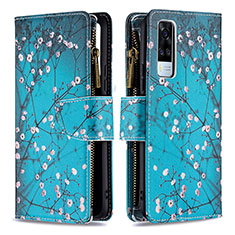 Leather Case Stands Fashionable Pattern Flip Cover Holder B04F for Vivo Y53s NFC Cyan