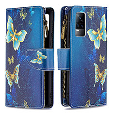 Leather Case Stands Fashionable Pattern Flip Cover Holder B04F for Vivo Y73 (2021) Blue