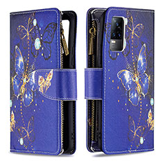 Leather Case Stands Fashionable Pattern Flip Cover Holder B04F for Vivo Y73 (2021) Navy Blue