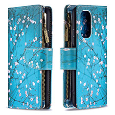 Leather Case Stands Fashionable Pattern Flip Cover Holder B04F for Xiaomi Mi 11i 5G Cyan