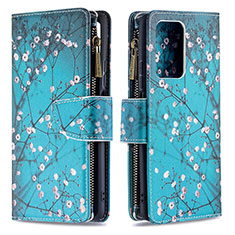 Leather Case Stands Fashionable Pattern Flip Cover Holder B04F for Xiaomi Mi 11T Pro 5G Cyan