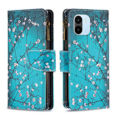 Leather Case Stands Fashionable Pattern Flip Cover Holder B04F for Xiaomi Poco C50 Cyan